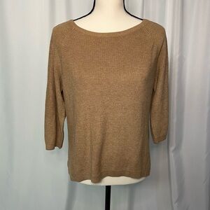 White House Black Market Tan Brown Sweater Ribbed Knit 3/4 Sleeve Wool - MED